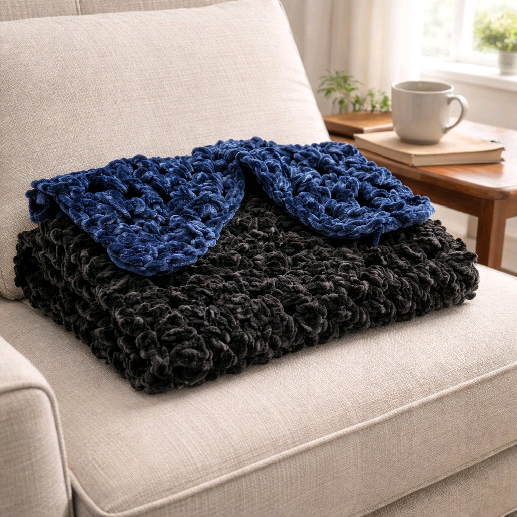 Blue and Black Handmade Baby Blanket